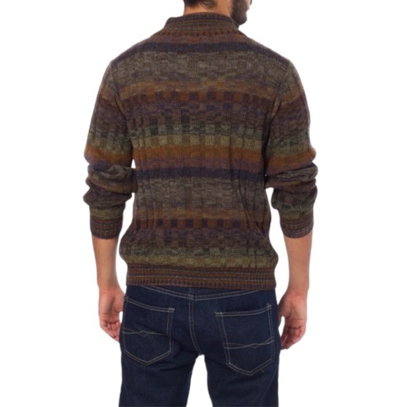 NOVICA Peruvian Alpaca Traveler Quarter Zip Stripe Sweater Men’s XL - Picture 12 of 14
